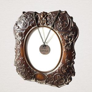 NWT Sweet & Simple Gray Copper Themed Engraved Stay Curious Token 18” Necklace